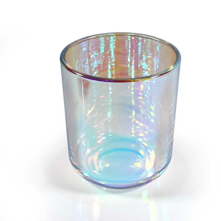 iridescent rainbow colors round bottom large glass candle container candle jar for scented candles