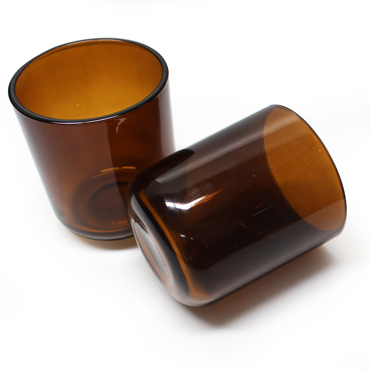 wholesale amber glossy colors round bottom custom empty luxury glass candle jar for candles