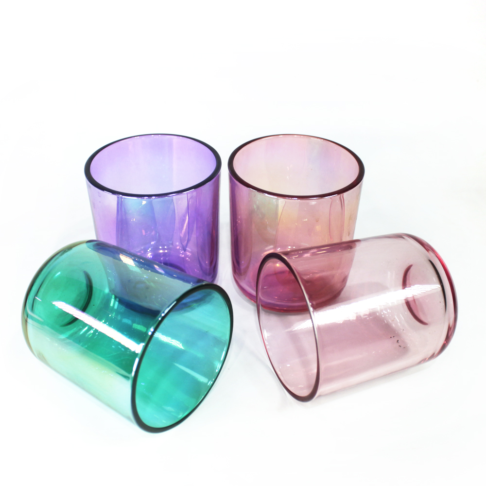 custom colors iridescent rainbow colors round bottom large glass candle container candle jar for scented candles