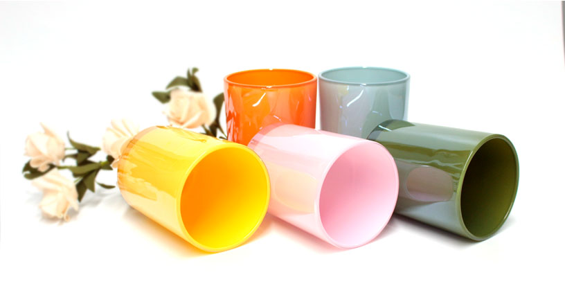 luxury the candle jar company glossy empty white pink yellow green orange colored cylinder wholesale glass candle jars with wooden lids