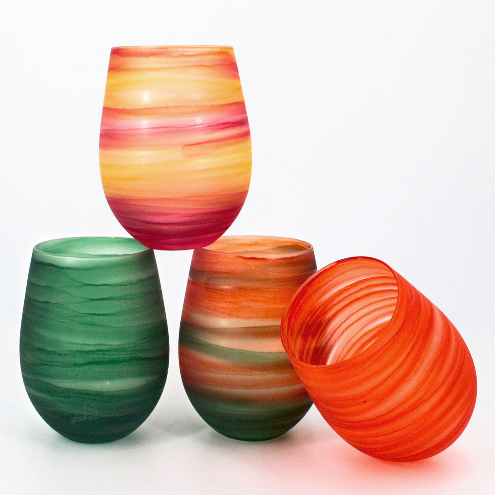 luxury frosted hand printing unique egg shape round bottom tumbler red green ombre colored custom candle jar for candle making